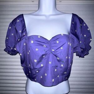 Daisy Street Sweetheart Neck Puff Sleeve Crop Blouse